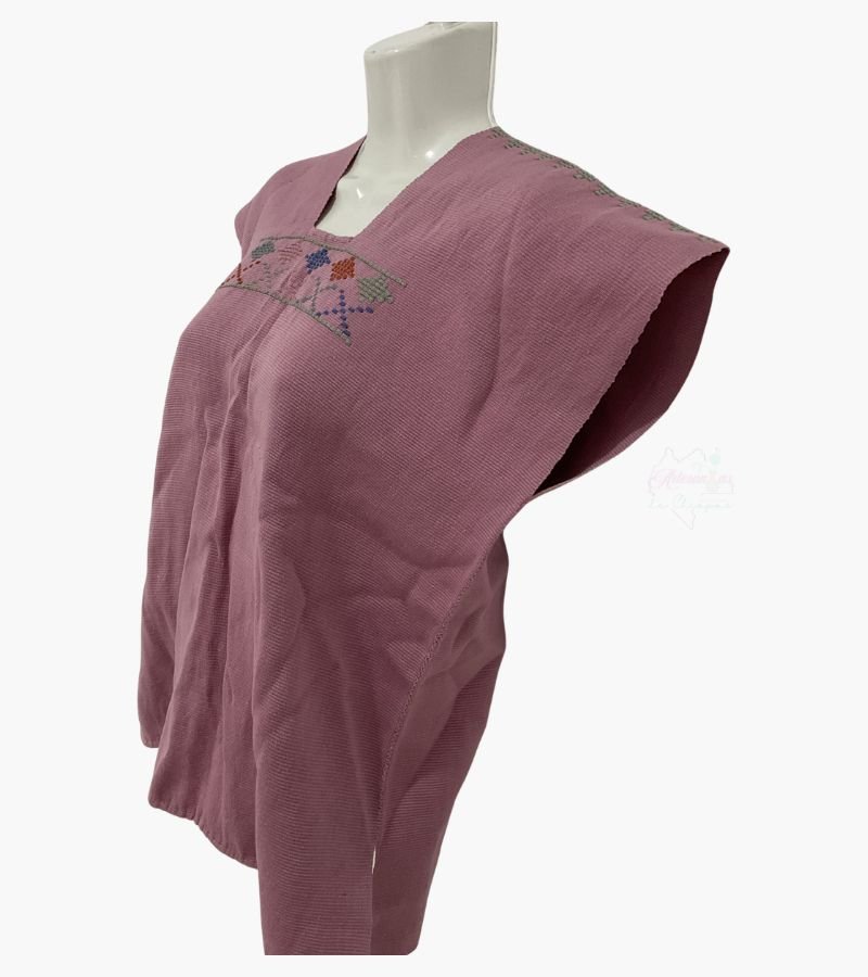 Huipil de gala rosa, telar de cintura con brocados figuras - Image 2