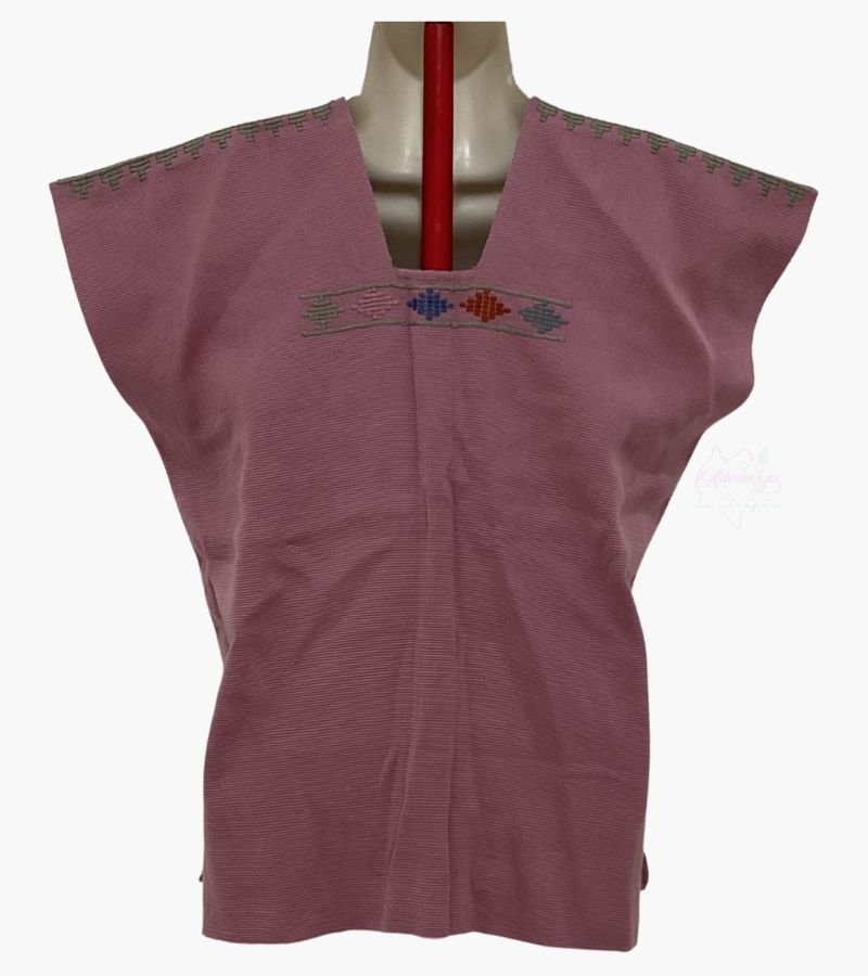 Huipil de gala rosa, telar de cintura con brocados figuras - Image 3