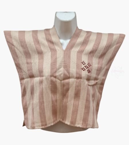 Huipil artesanal beige elegante líneas. Telar de cintura