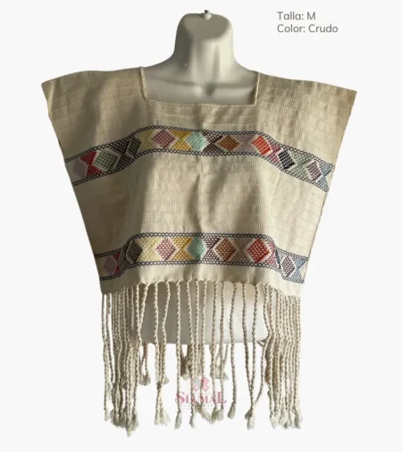 Top artesanal de Zinacantán con brocado multicolor