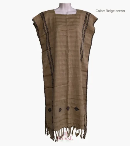 Vestido / Huipil largo de Zinacantán en Telar de Cintura beige artesanal